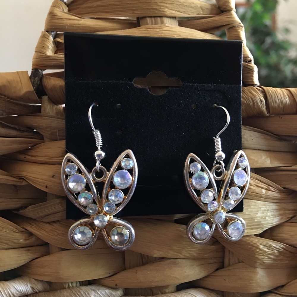 Vintage aurora borealis butterfly earrings